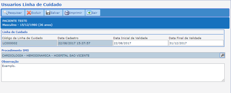 Cadastro de Usuarios Linha de Cuidado